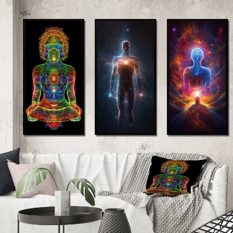 luxury marble candle stand-Designart "Iridiscent Rainbow Awakening II" Robot Framed Wall Art Set Of 3 - Modern Frame Gallery Set For Office Decor