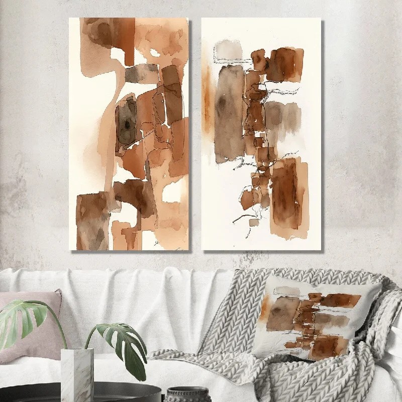 colorful tribal cushion-Designart "Liquid Earth Tones I" Abstract Liquid Ink Wall Art Set of 2 - Modern Gallery Set For Office Decor