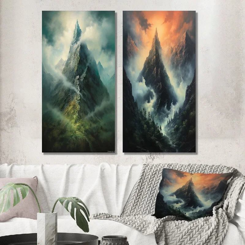 farmhouse wooden tray-Designart "Mystical Glorious Mountain Magical Daydreams II" Meadow Wall Art Set of 2 - Traditional For Office Decor