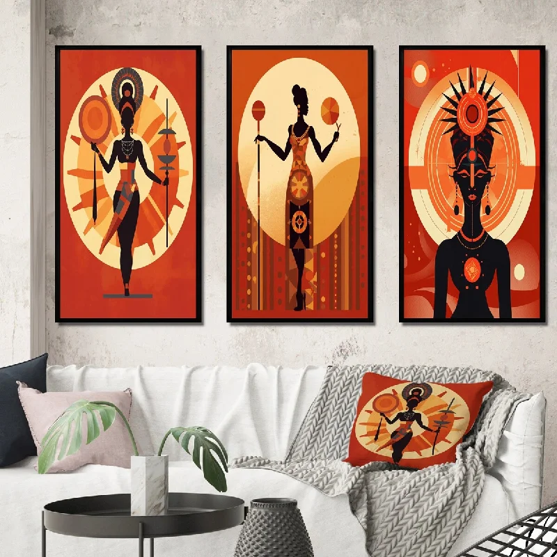 pastel woven wall art-Designart "Orisha Oshun With Mirror Graphic African Goddess I" African American Woman Gallery Set Of 3 For Office Decor