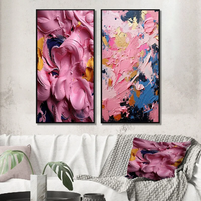 minimalist white tray-Designart "Unfamiliar Happiness Abstract Expressionism II" Abstract Painting Gallery Wall Set Of 2 For Home Decor