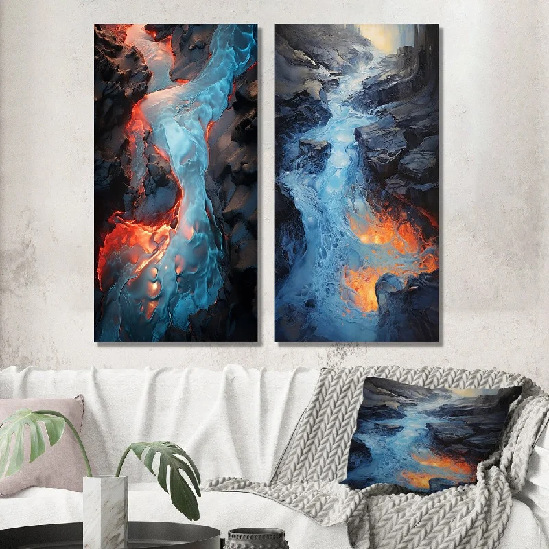 artisan macrame throw-Designart "Wild Blue Lava River In Iceland III" Meadow Wall Art Set of 2 - Traditional Wall Art For Bedroom