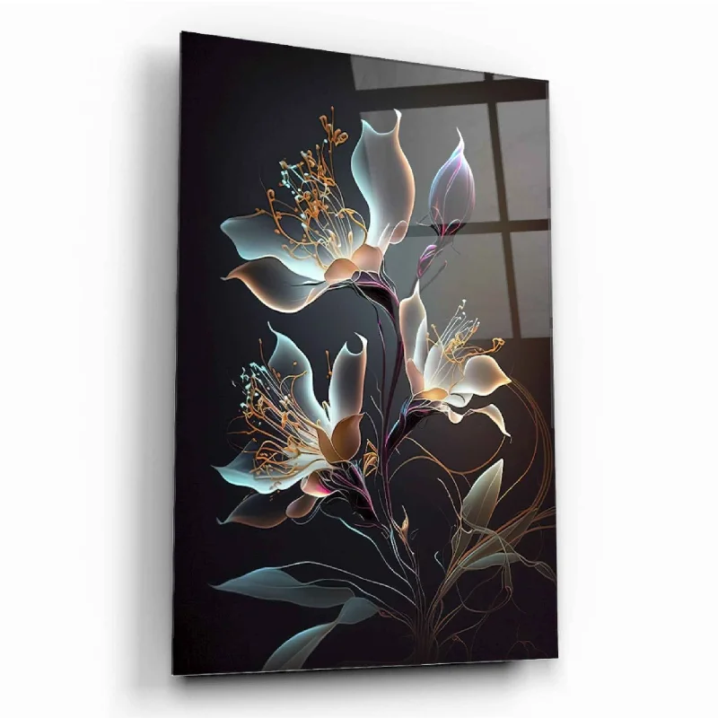 minimalist metal lamp-Futuristic Flowers Glass Wall Art