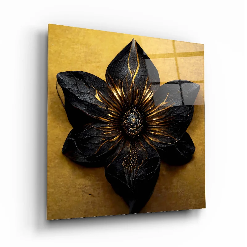 luxury gold plant pot-Gold Flowers Glass Wall Art