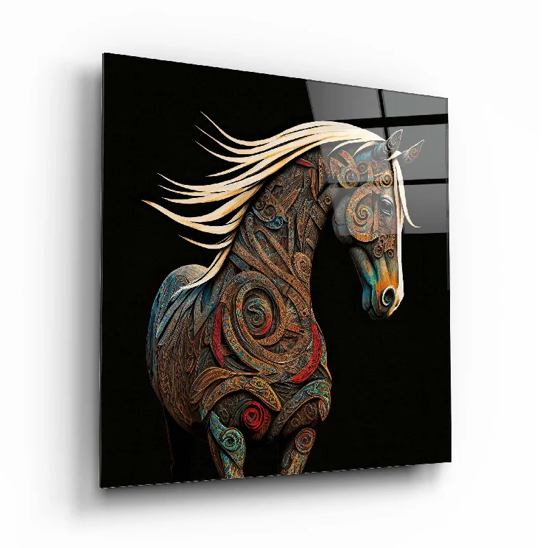 retro steel wall shelf-Horse Glass Wall Art 2