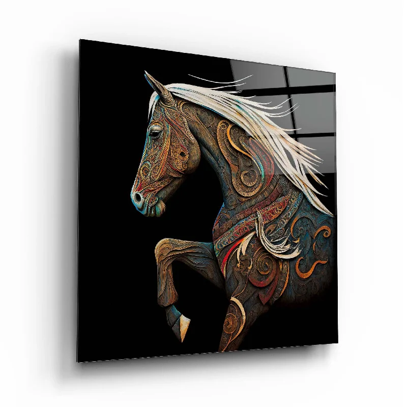 quirky dog sculpture-Horse Glass Wall Art 3