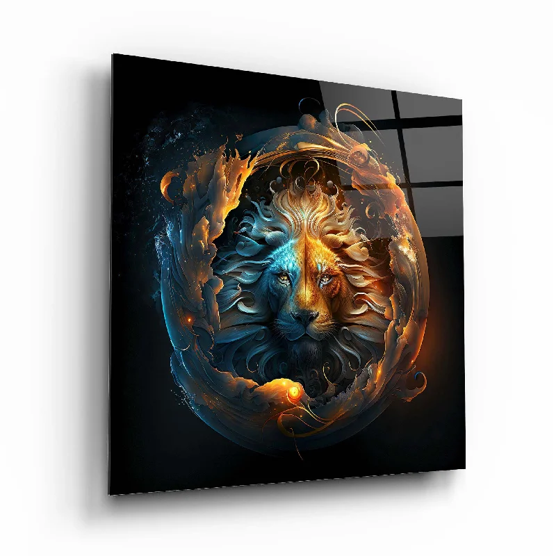 sleek stainless vase-Lion Glass Wall Art 2