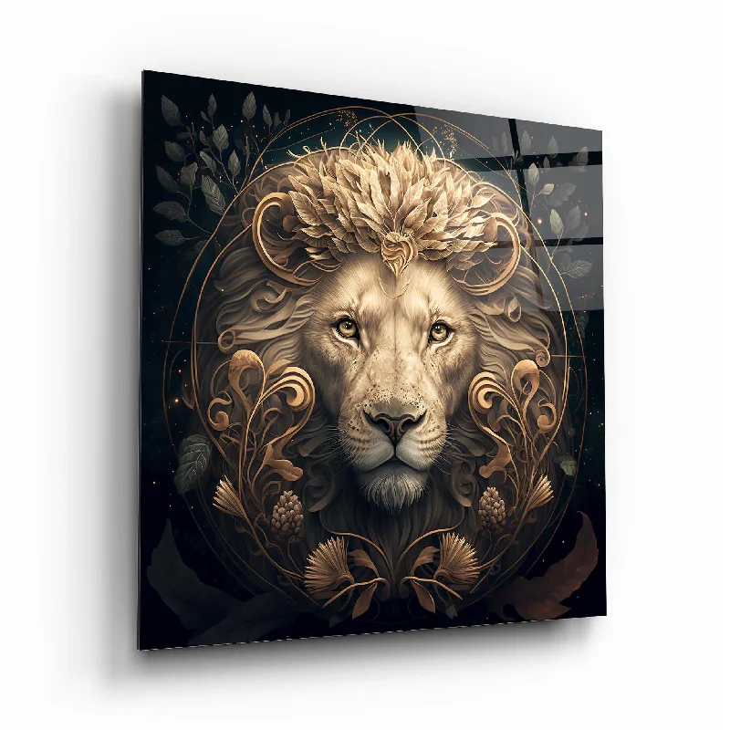 industrial cement vase-Lion Glass Wall Art