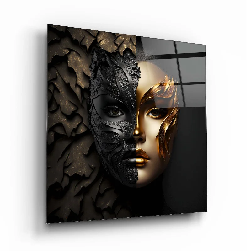 retro iron plant hanger-Masked Woman Glass Wall Art