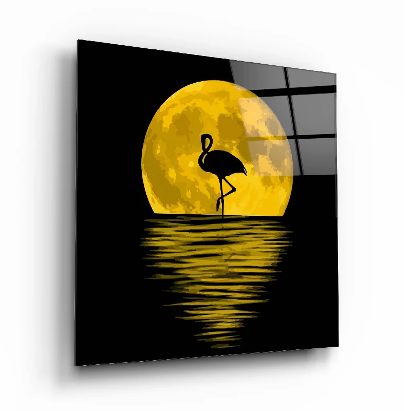 pastel woven throw-Moon Landscape and Flamingo Glass Wall Art