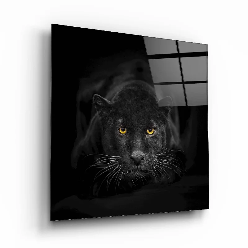 quirky cat figurine-Panther Glass Wall Art