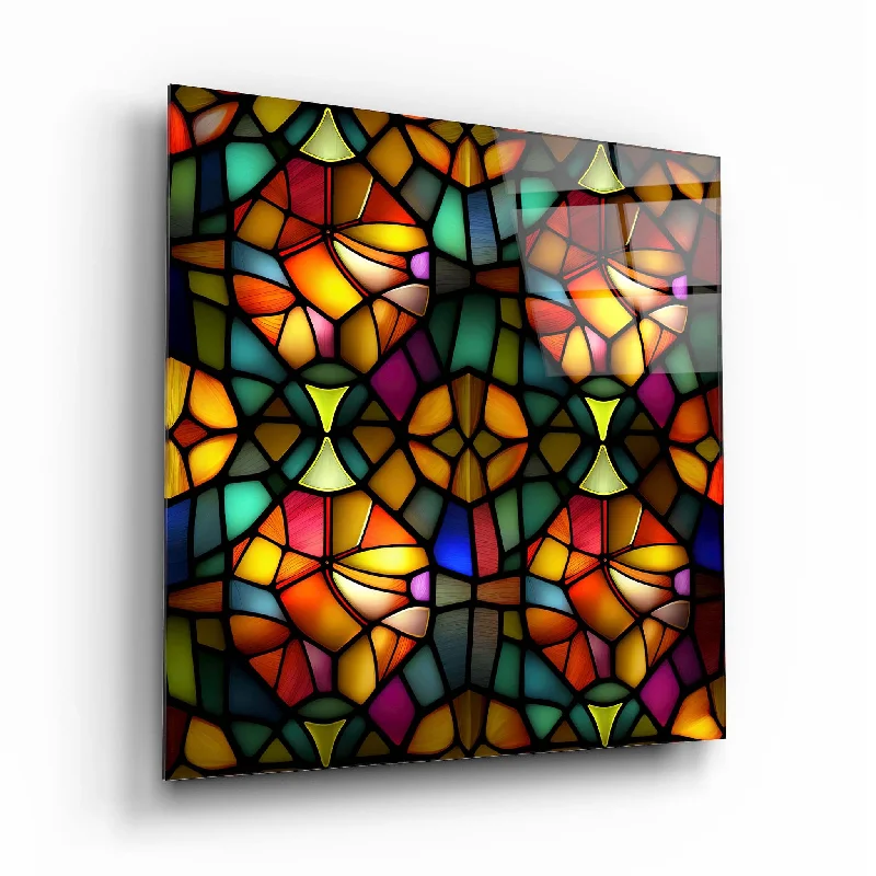 retro wooden record shelf-Stained Glass Wall Art