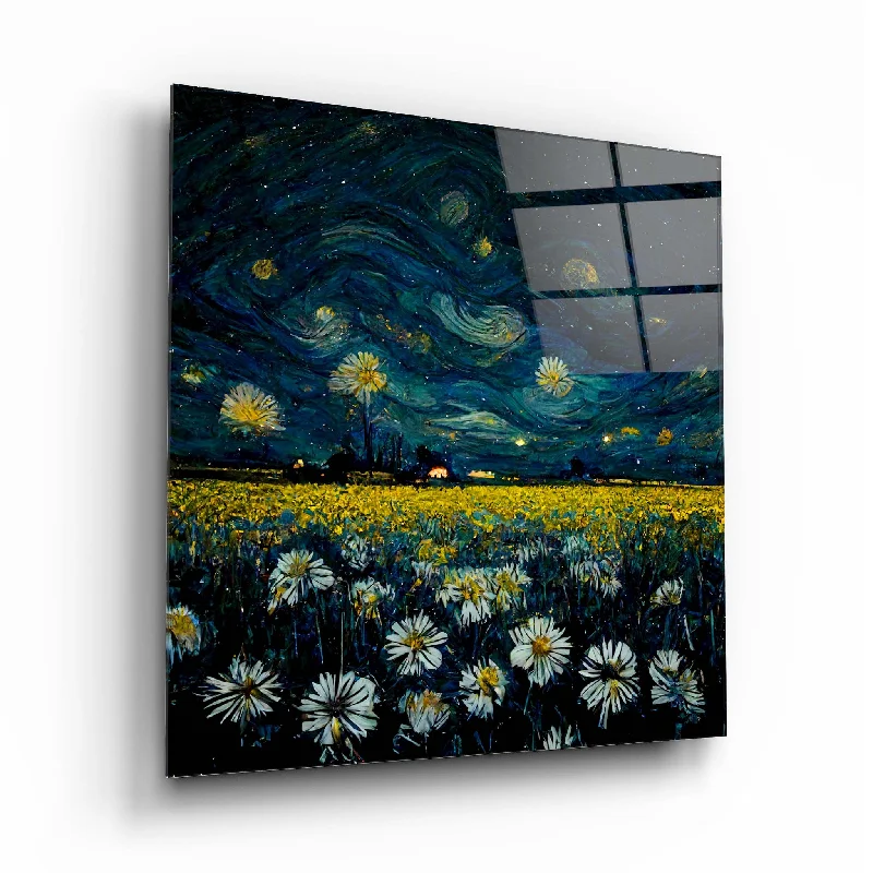 colorful floral tapestry-Starry Night and Flowers Glass Wall Art