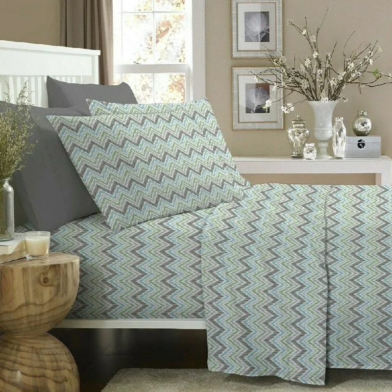 cooling jersey bed topper-1200 Thread Count 6 Piece 100% Cotton Sheet Full Grey Green Chevron