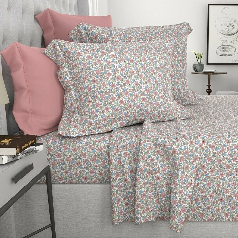 handwoven silk sheets-1200 Thread Count 6 Piece 100% Cotton Sheet King Pink Mini Floral