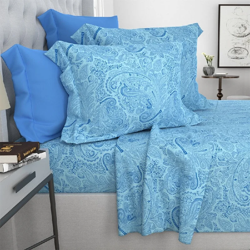 cooling silk bed set-1200 Thread Count 6 Piece 100% Cotton Sheet Twin Royal Aqua Paisley