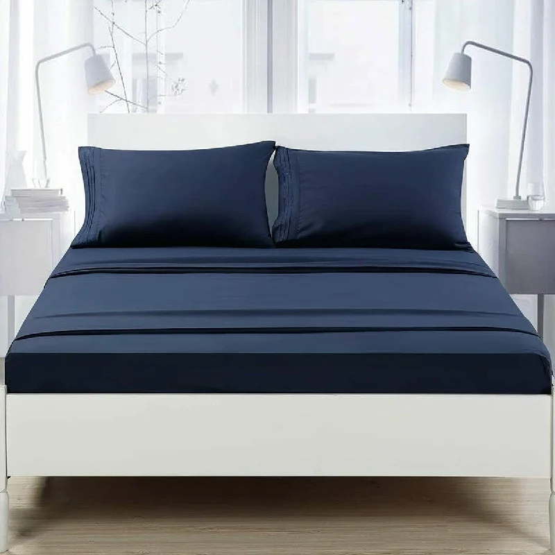 soft tencel bedspread-1800 Count 6 Piece Bed Sheet Set Deep Pocket Sheets Twin XL Dark Blue