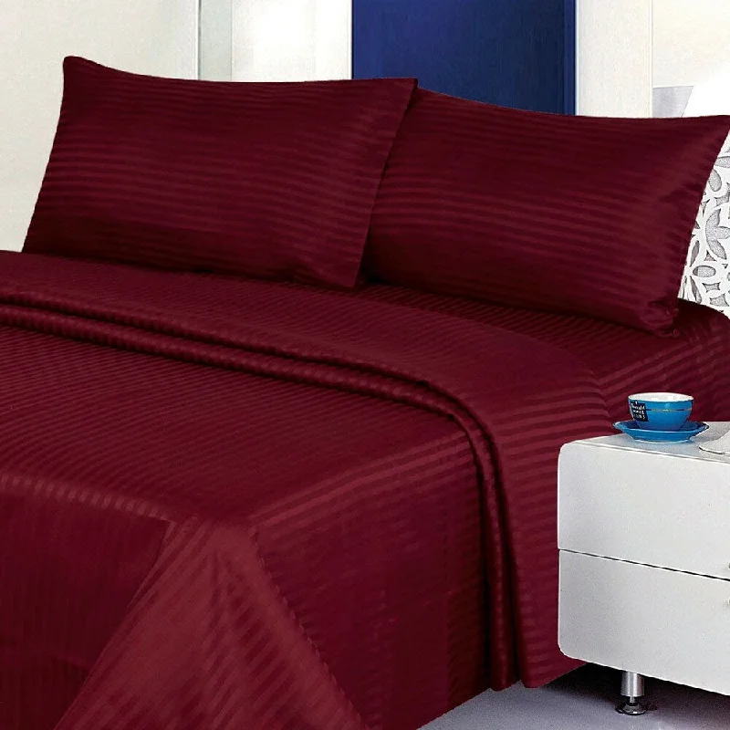 vintage tencel blanket-1800 Count Deluxe 4-Piece Stripe Deep Pocket Twin Bed Sheet Burgundy