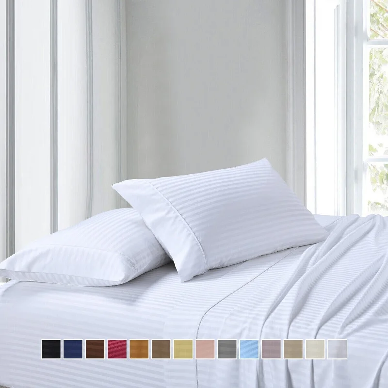 cozy bamboo duvet-300 Thread Count Cotton Striped Queen Attached Waterbed Sheet Set