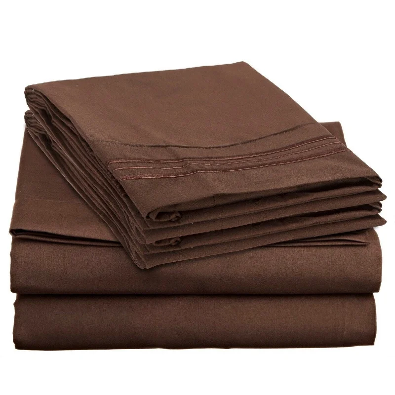 silky linen blanket-4 Piece 1600 Count Super Soft Sheet Set Full Brown