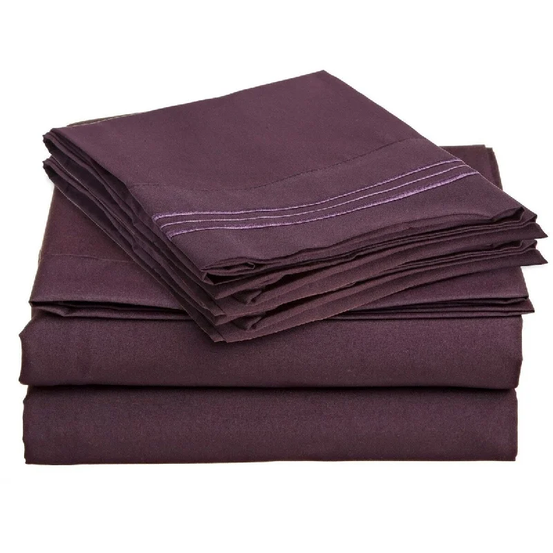 warm flannel mattress topper-4 Piece 1600 Count Super Soft Sheet Set Full Purple