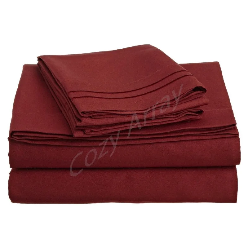 thick sateen blanket-4 Piece 1600 Count Super Soft Sheet Set King Red