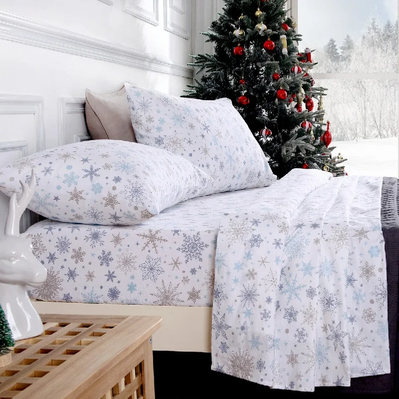 soft silk pillow-4 Piece Christmas Printed Cotton Flannel Sheet Set