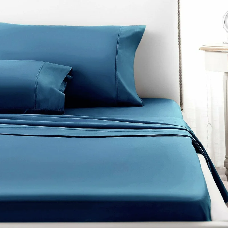 hypoallergenic flannel pillowcase-4 Piece Deep Pocket 1800 Count Luxury Sheet Set Twin Blue