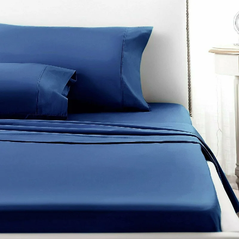 vintage satin throw-4 Piece Deep Pocket 1800 Count Luxury Sheet Set Twin Navy Blue