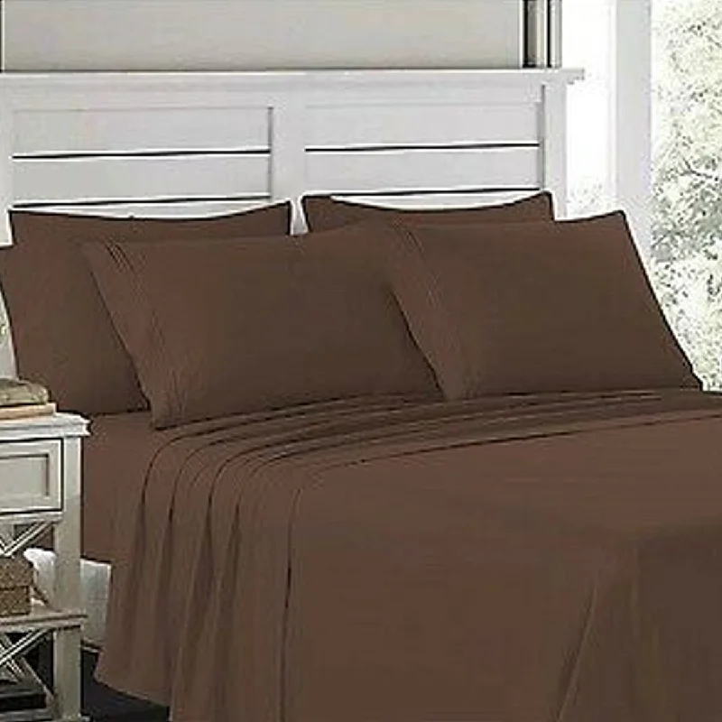 plush silk duvet cover-4 Piece Deep Pocket 1900 Fitted Sheet Set Twin XL Chocolate