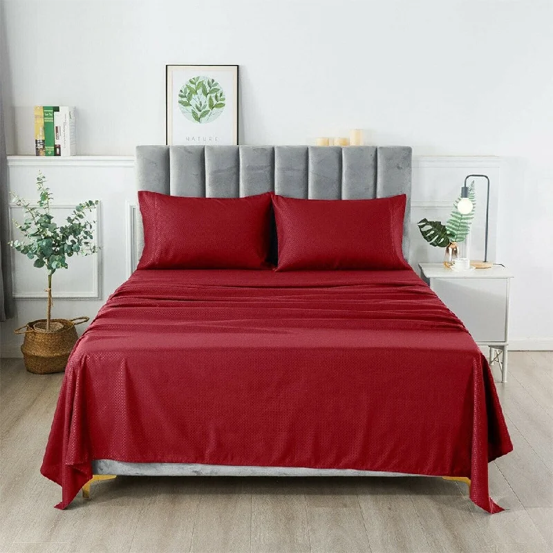 hypoallergenic percale sheets-4 Piece Extra Deep Bedsheets Microfiber Hotel Quality King Burgundy