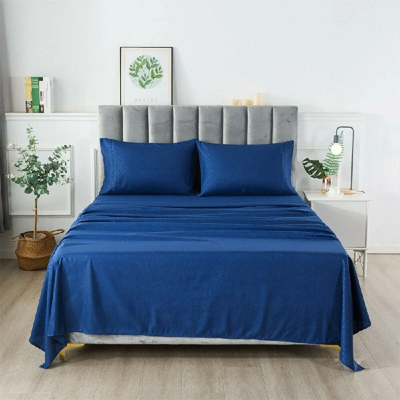 luxury jersey duvet cover-4 Piece Extra Deep Bedsheets Microfiber Hotel Quality King Navy Blue