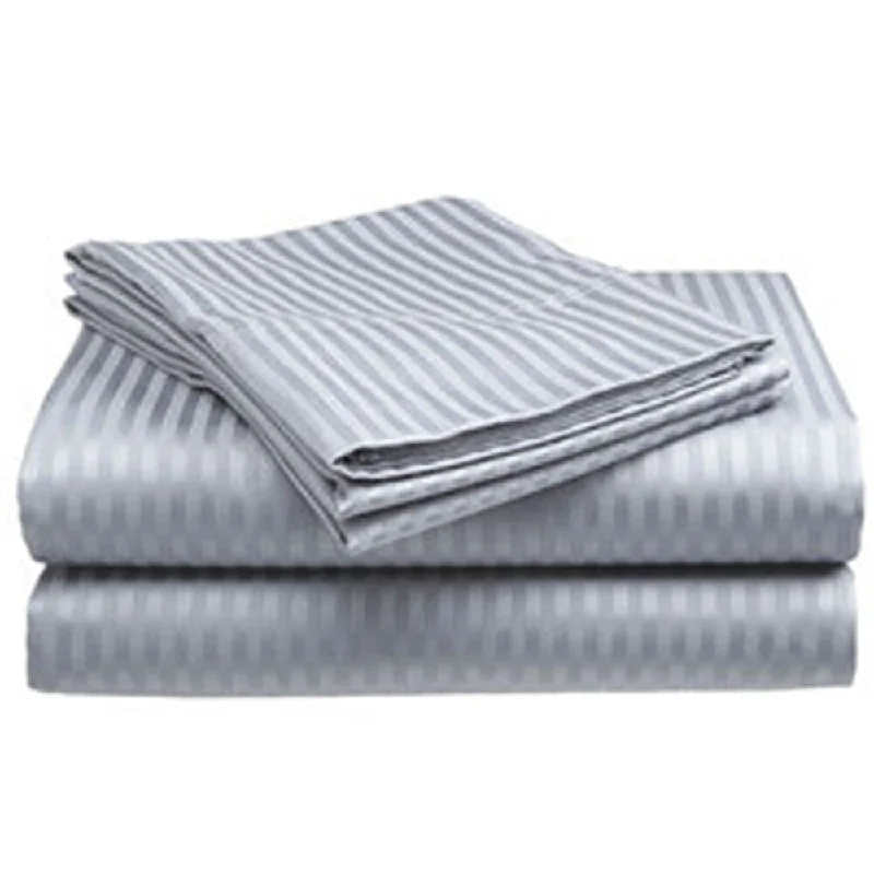 lightweight linen bedspread-400 Thread Count Deluxe Cotton Dobby Stripe Queen Bed Sheet Silver