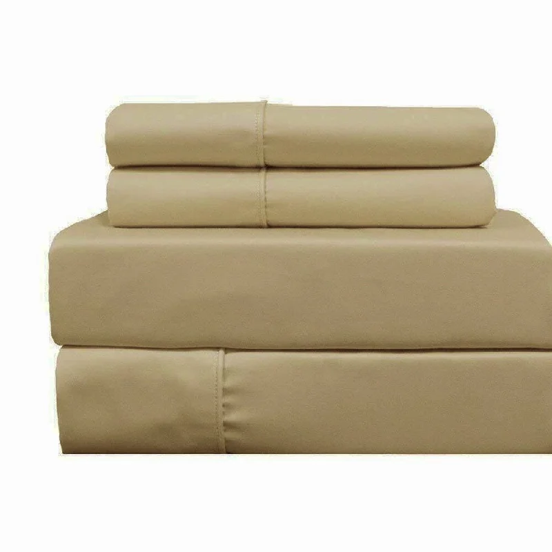 cooling silk mattress pad-400 Thread Count Linens 4-Piece Set 100% Cotton Full Bed Sheet Beige