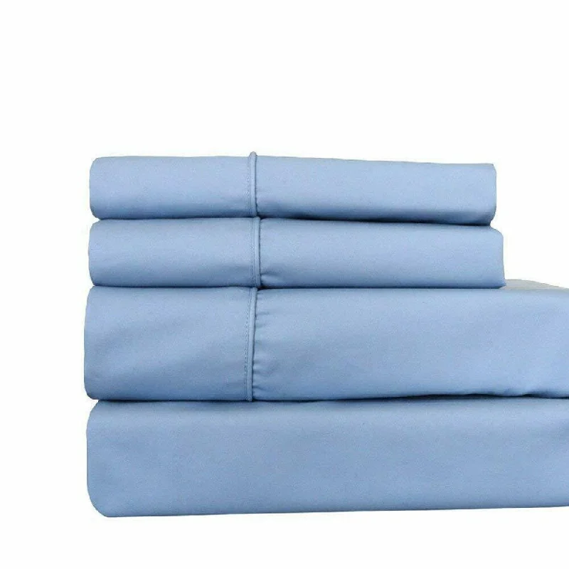 hypoallergenic flannel throw-400 Thread Count Linens 4-Piece Set 100% Cotton Full Bed Sheet Blue