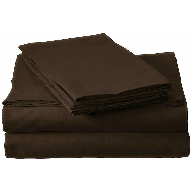 modern geometric blanket-400 Thread Count Linens 4-Piece Set 100% Cotton Full Bed Sheet Brown