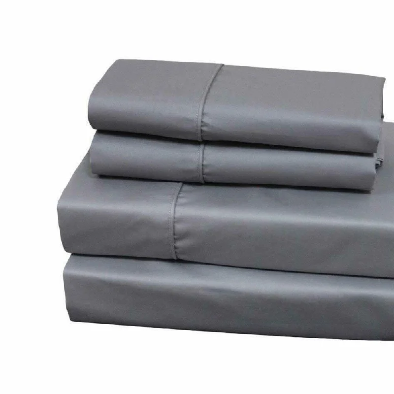 luxury velvet sheets-400 Thread Count Linens 4-Piece Set 100% Cotton Full Bed Sheet Silver