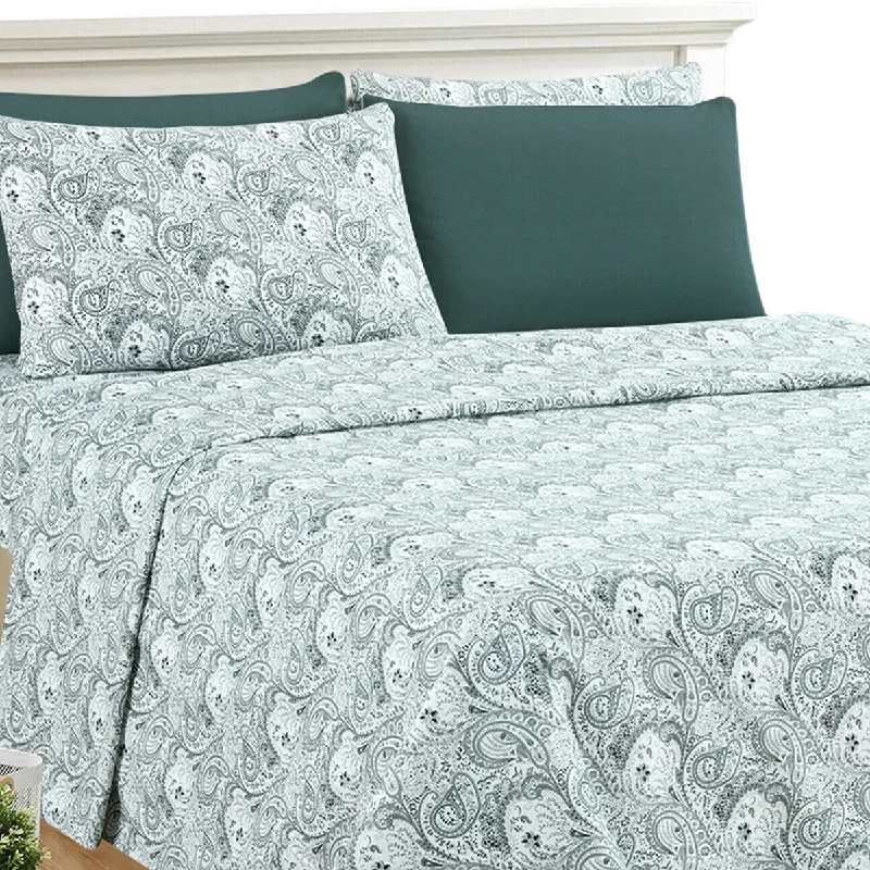 cooling microfiber bed set-6 Piece 1800 Series Egyptian Paisley Sheet Set King White Grey