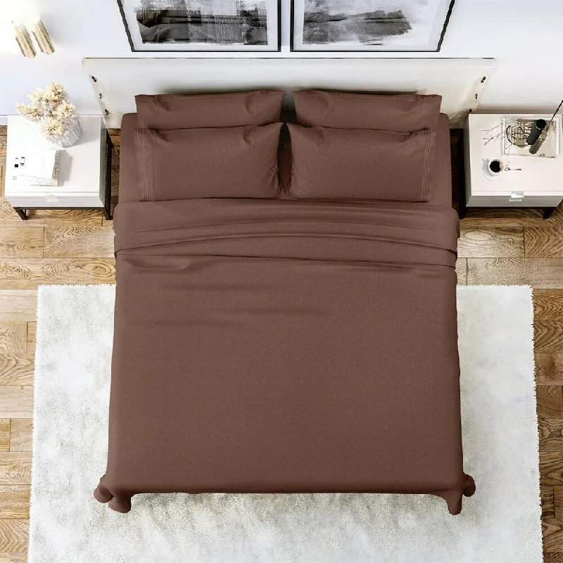 breathable cotton throw-6 Piece Sheet Set 1800 Series Egyptian Deep Pocket CalKing Brown