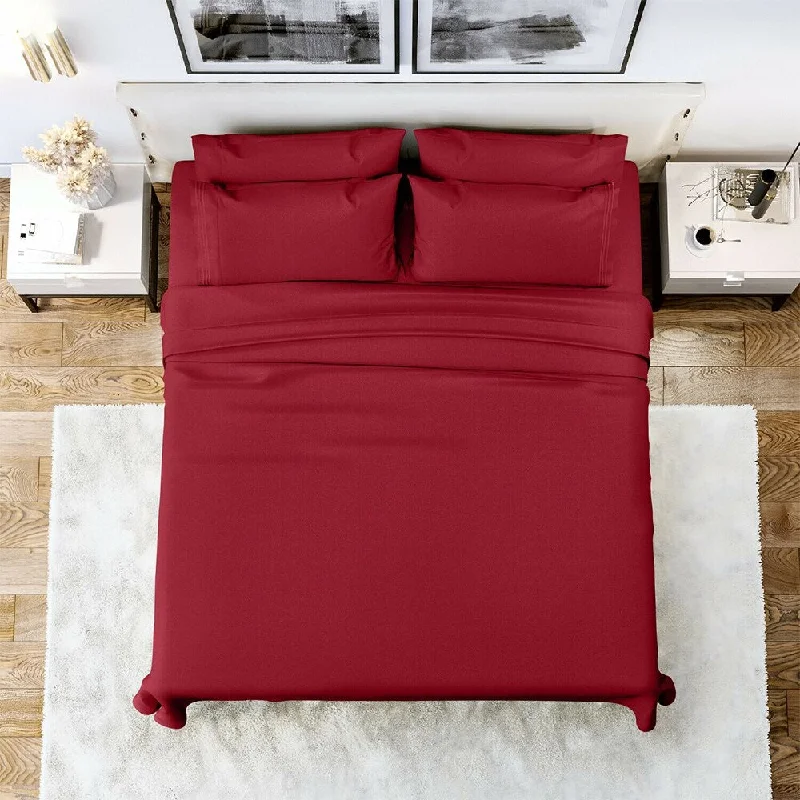 cozy bamboo duvet-6 Piece Sheet Set 1800 Series Egyptian Deep Pocket Full Burgundy