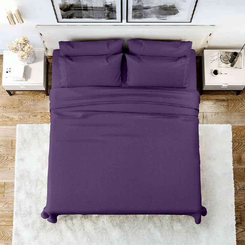 breathable cotton quilt-6 Piece Sheet Set 1800 Series Egyptian Deep Pocket Twin Purple