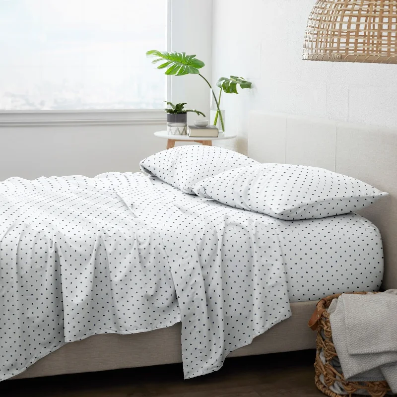 plush linen pillowcase-Becky Cameron Dots Pattern 4 Piece Bed Sheets Set