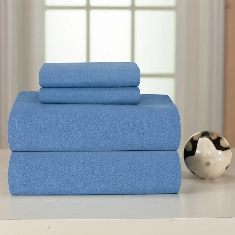 silky bamboo comforter-Blue Heavyweight Flannel Sheet Set