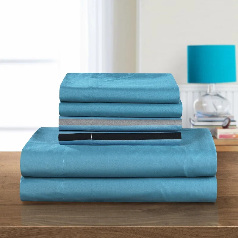 luxury jersey duvet cover-Chic Home Solid Blue with Clifton Blue 6 Piece Reversible Sheet Set