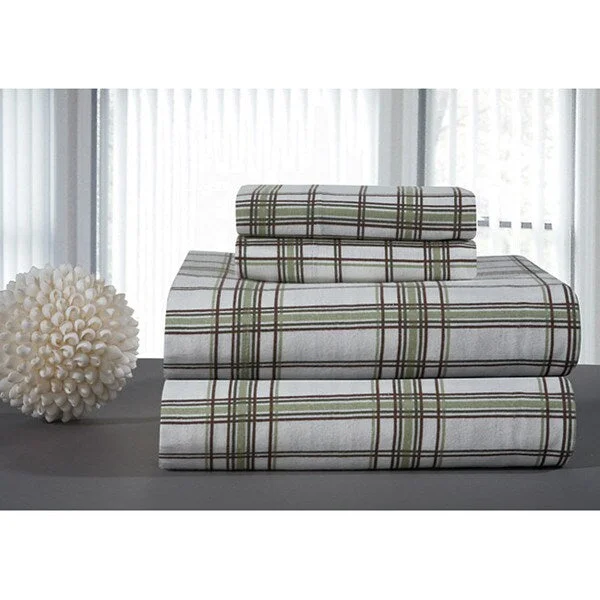 cooling jersey quilt-Copper Grove Pinnacle Sage Plaid Flannel Bed Sheet Set