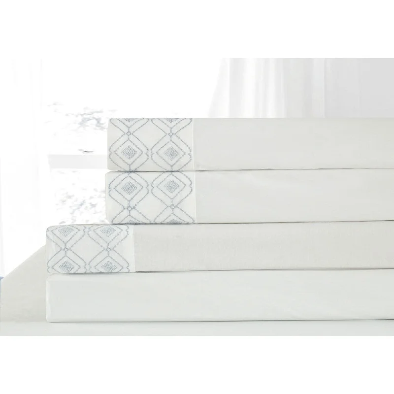 breathable cotton quilt-Cosmo Living Diamond Dots 200 TC All Cotton Percale Embroidered Sheet Set