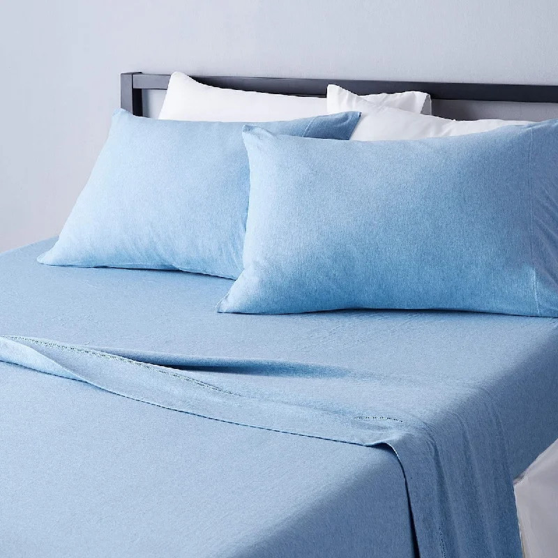 handwoven silk throw-Cotton Jersey 4-Piece Bed Sheet Set, King, Sky Blue, Solid