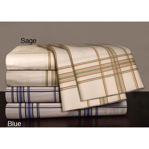 hypoallergenic percale pillow-Egyptian Cotton 300 Thread Count Plaid Print Sheet Set