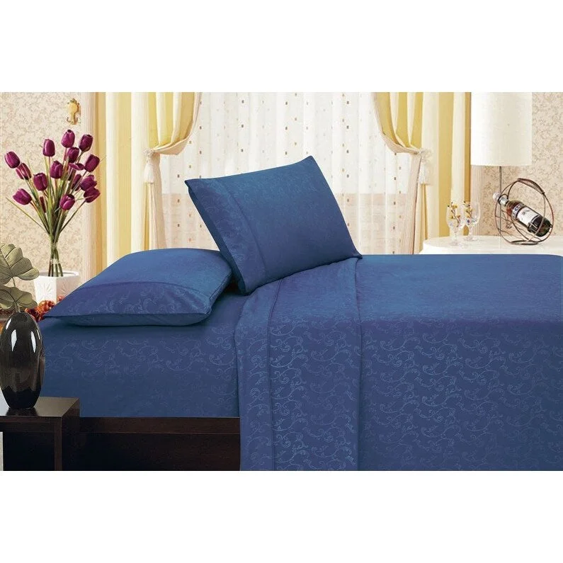 silky percale bed set-Embossed Vine Sheet Set Full Sheet Set Navy