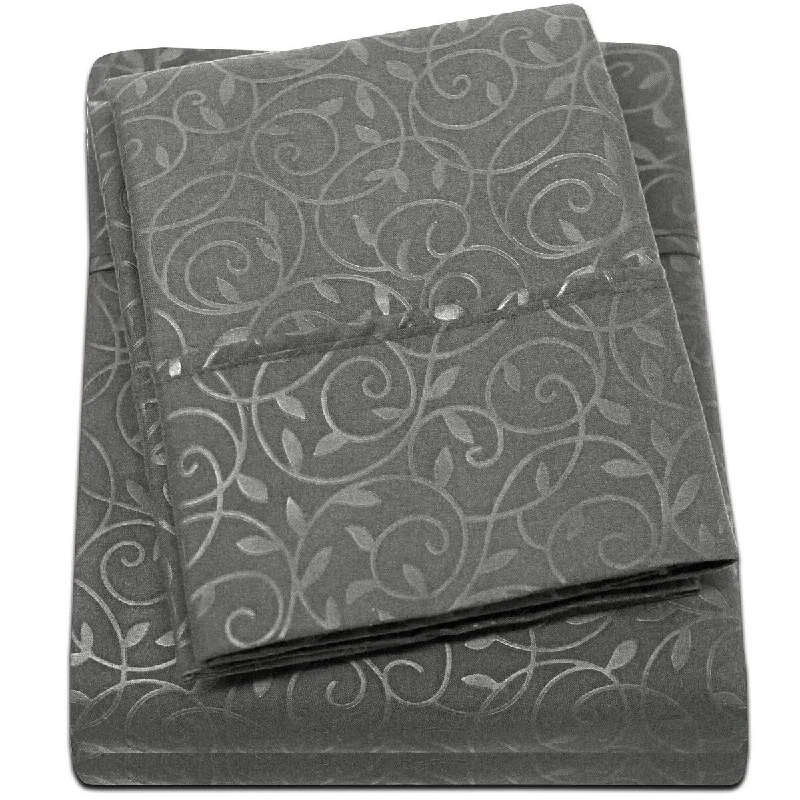 lightweight bamboo bed set-Embossed Vine Sheet Set King Sheet Set Gray